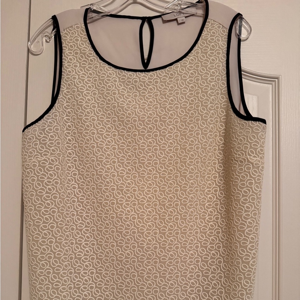 LOFT Cream and Black Sleeveless Blouse